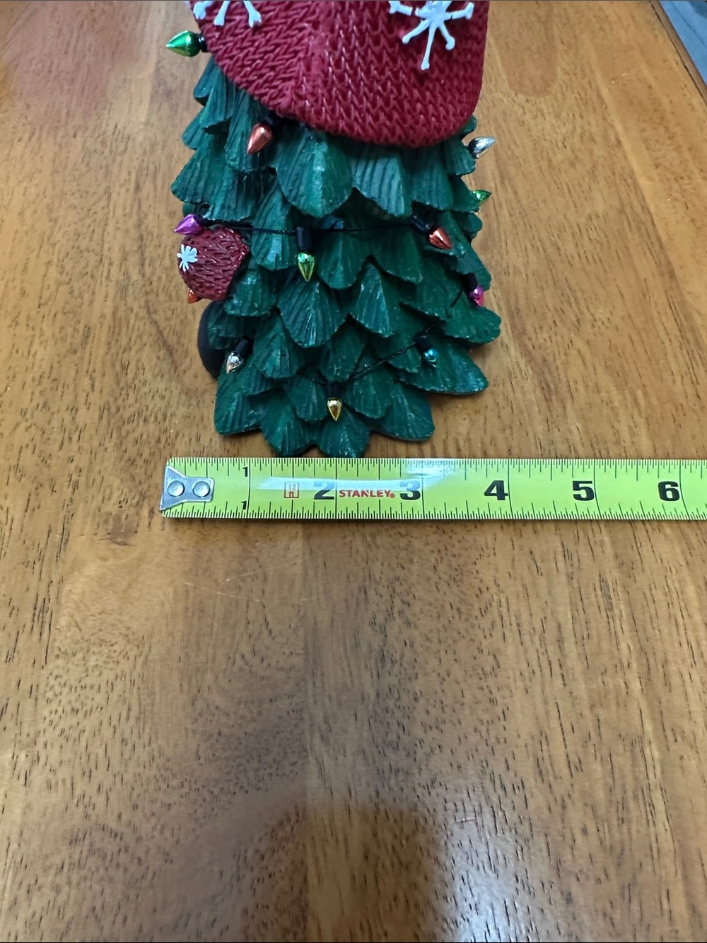Christmas tree gnome. Green Christmas tree with red hat and mittens and lights - Picture 10 of 10
